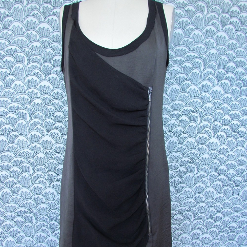 ZARA BASIC Zipper Front Draped Dress Black Olive